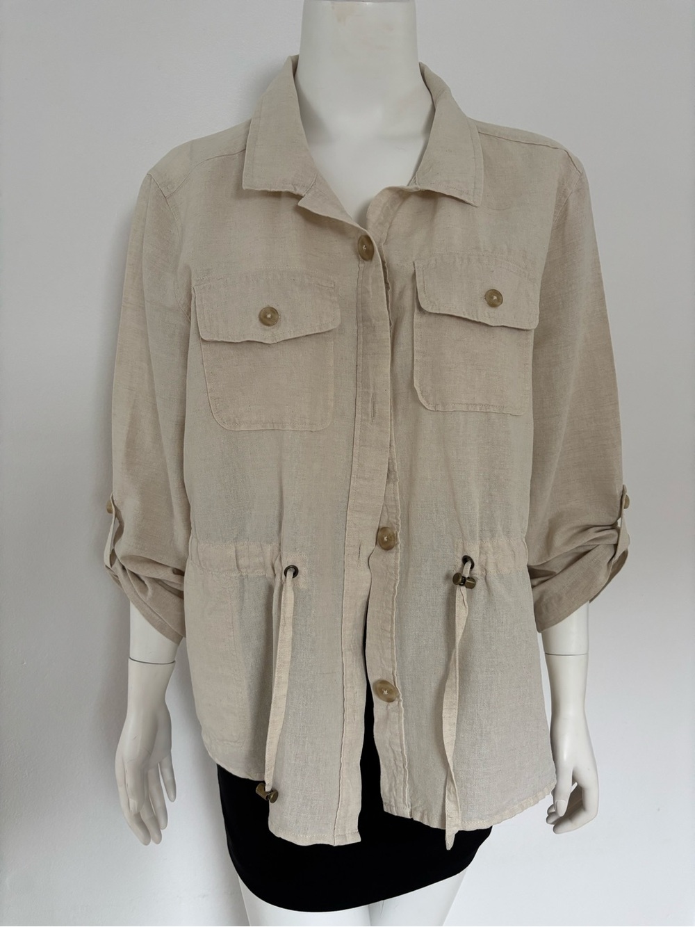 Liz Claiborne Light Beige Linen Drawstring Jacket